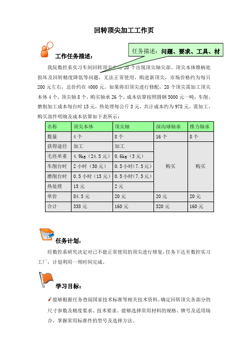 回转顶尖加工工作页