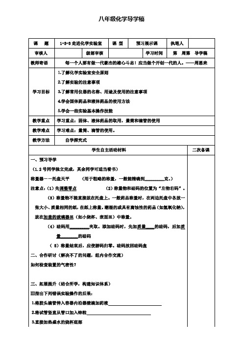 九年级化学上册导学案：1.3.3走进化学实验室