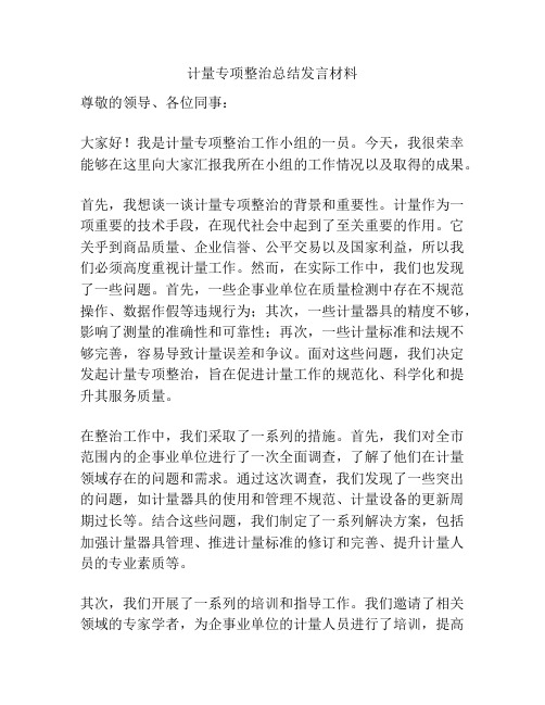 计量专项整治总结发言材料