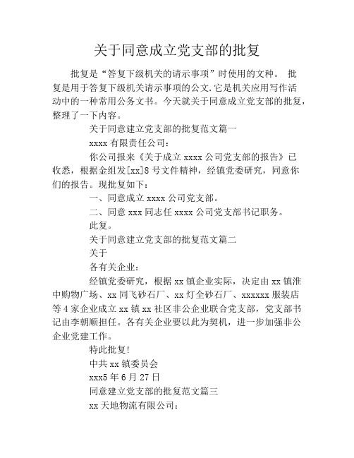 关于同意成立党支部的批复