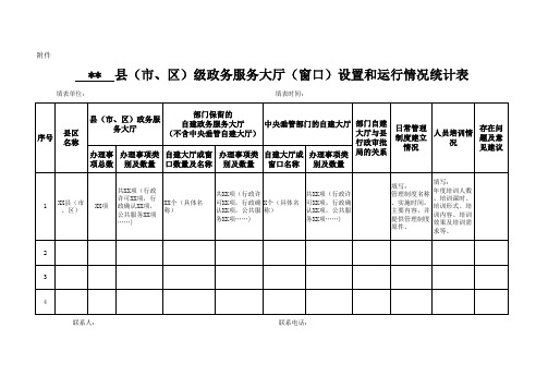 政务服务大厅(窗口)设置和运行情况统计表