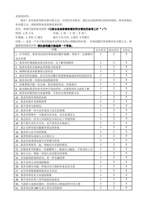 创造力倾向测量表