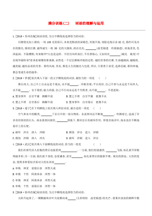 盐城专版2020中考语文复习方案满分训练02词语的理解与运用试题