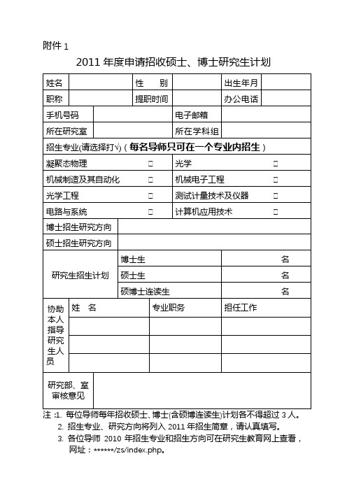 2011年度申请招收硕士、博士研究生计划【模板】