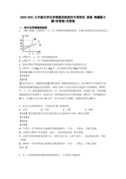 2020-2021九年级化学化学溶液的浓度的专项培优 易错 难题练习题(含答案)含答案