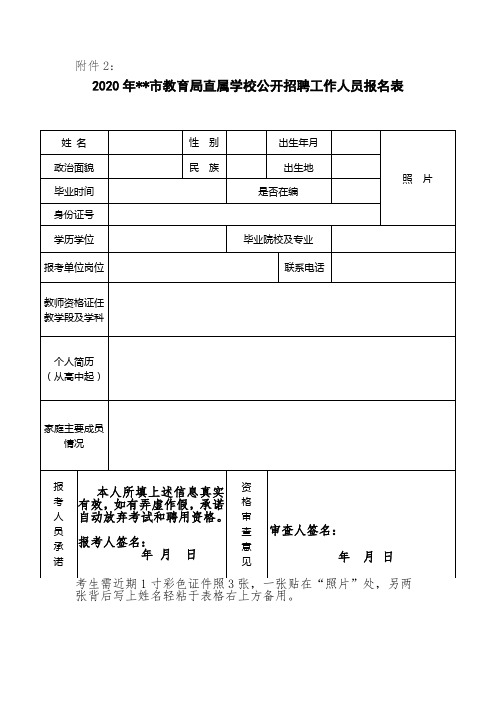 2020年十堰市教育局直属学校公开招聘工作人员报名表【模板】