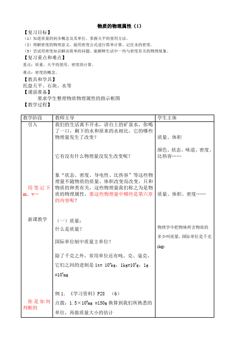 中考复习学案物质的物理属性