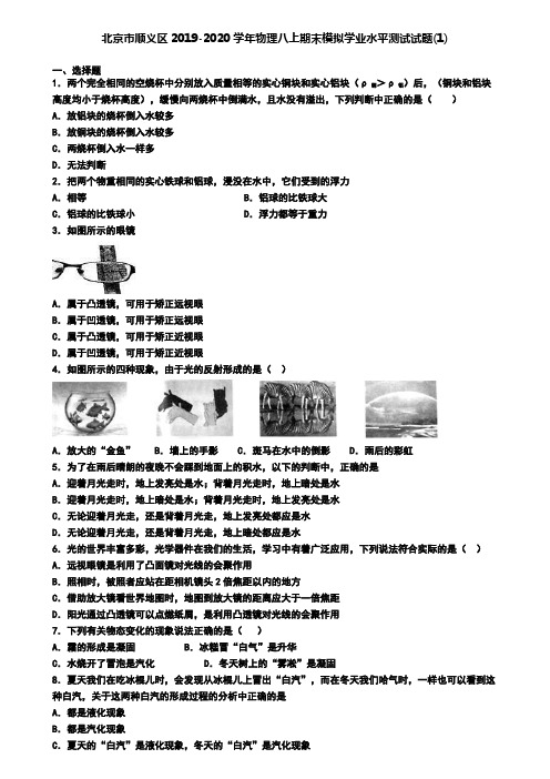 北京市顺义区2019-2020学年物理八上期末模拟学业水平测试试题(1)