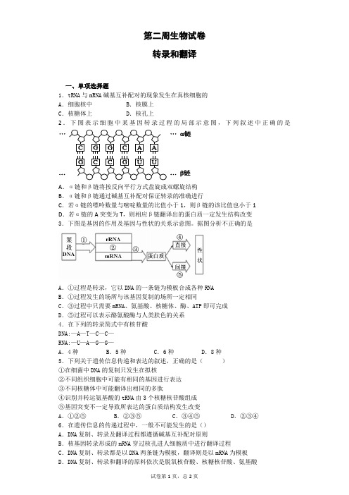 高二生物转录和翻译周测