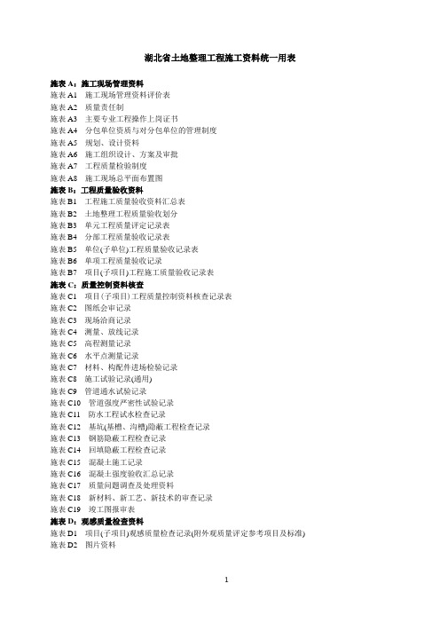 01湖北省土地整治工程施工统一用表