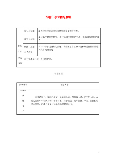 2020年八年级语文上册 第三单元 写作 学习描写景物教案 新人教版