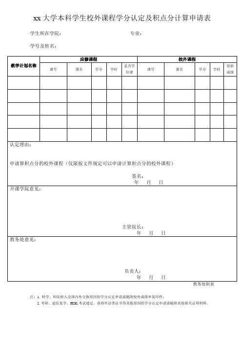 本科学生校外课程学分认定及积点分计算申请表