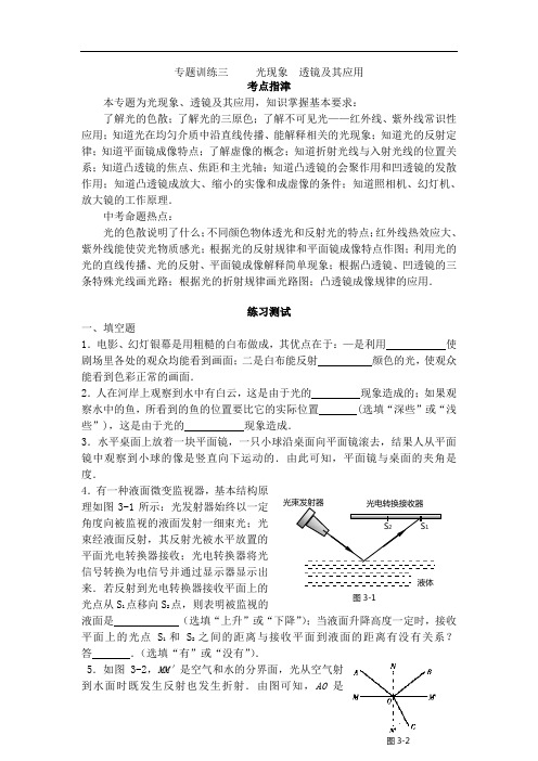 中考专题复习训练 专题训练三 光现象 透镜及其应用