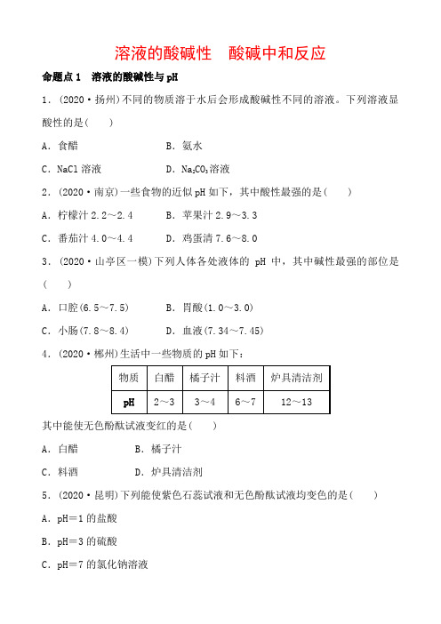 2021年春鲁教版化学中考第一轮知识点强化练习   溶液的酸碱性 酸碱中和反应