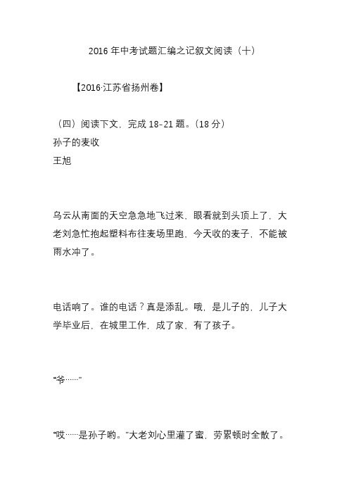 2016年中考试题汇编之记叙文阅读(十)