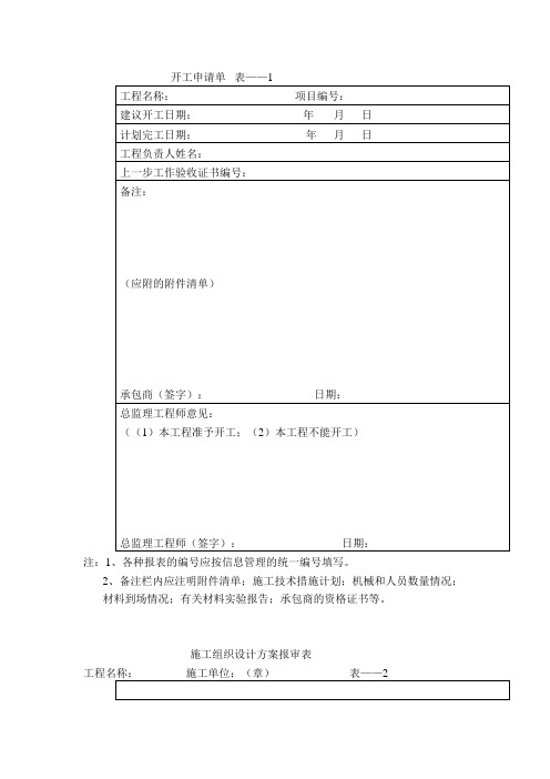 建设工程常用表格大全