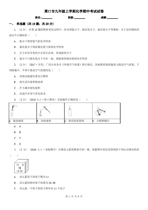 周口市九年级上学期化学期中考试试卷