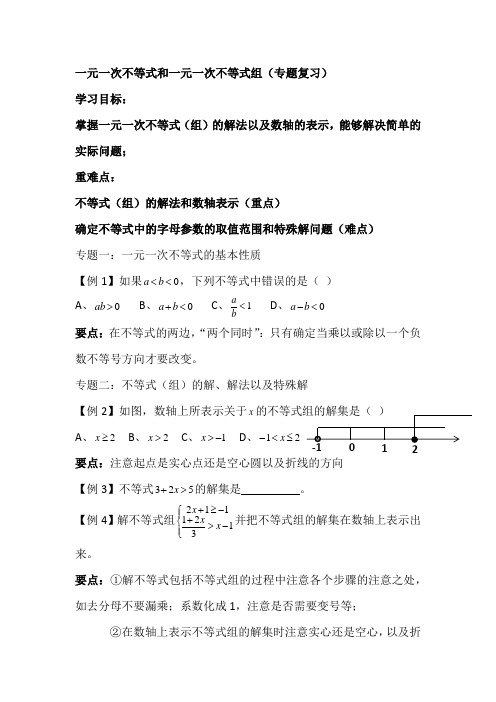 冀教版初中数学七年级下册  第十章  一元一次不等式和一元一次不等式组(专题复习)  教案