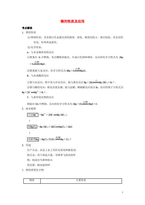 统编版2020版高考化学总复习 专题 镁的性质及应用导学案