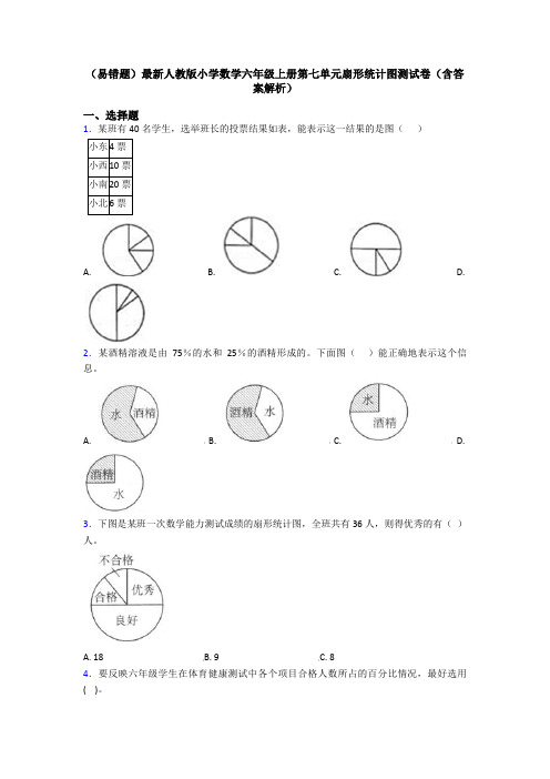 (易错题)最新人教版小学数学六年级上册第七单元扇形统计图测试卷(含答案解析)