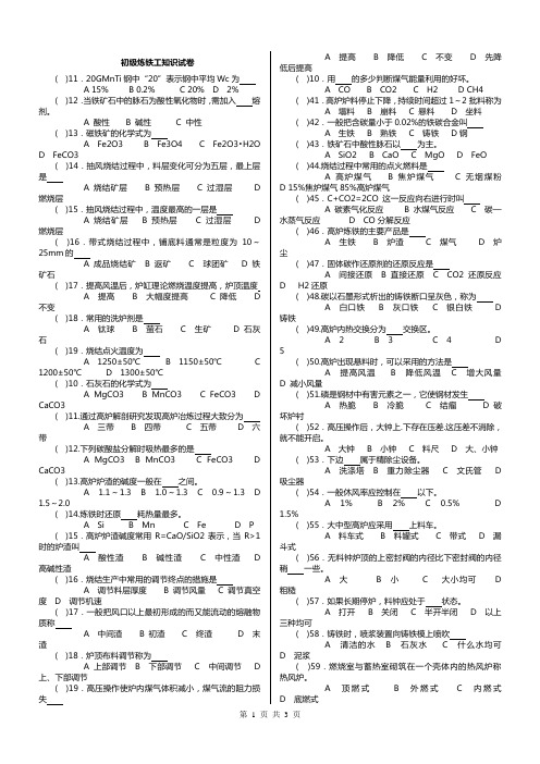 炼铁工理论试卷