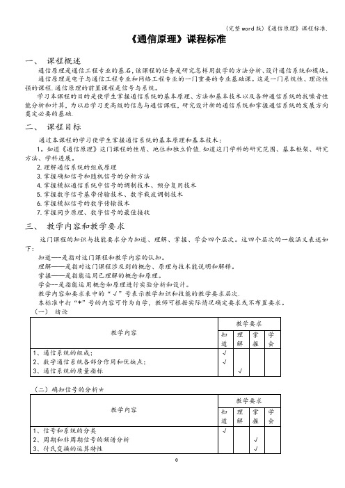 (完整word版)《通信原理》课程标准.