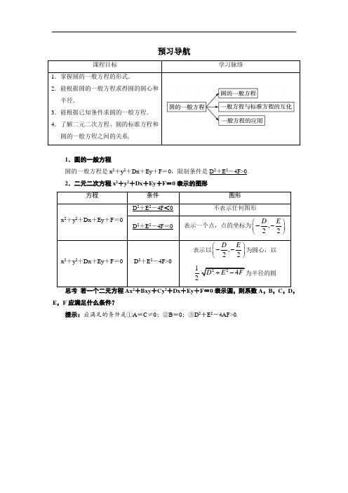 数学人教B必修2学案：预习导航 2-3-2圆的一般方程 含