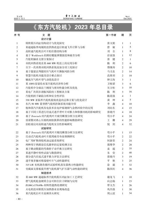 《东方汽轮机》2023年总目录