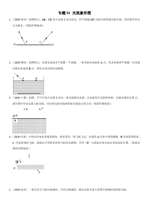 专题01光现象作图(原卷版)-2021年中考物理二轮专项复习核心考点必刷题