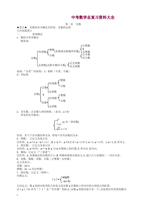 中考数学知识点复习 总复习资料大全(精华版)