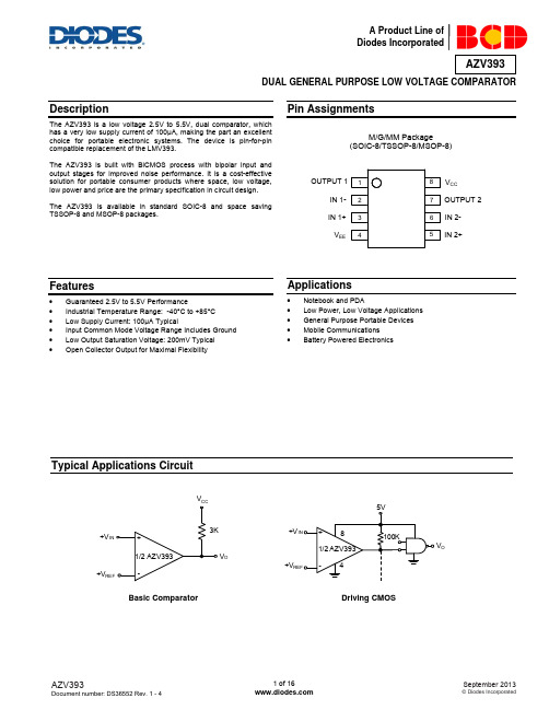 AZV393A双极性低电压比较器产品说明书
