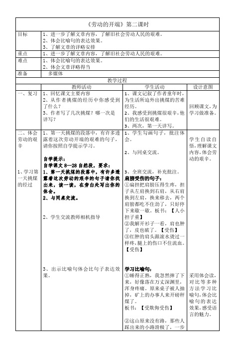 小学语文北师大五年级下册(2023年11月修订)6劳动-《劳动的开端》二课时教案