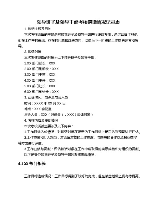 领导班子及领导干部考核谈话情况记录表