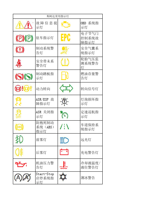 大众斯柯达仪表盘报警指示灯