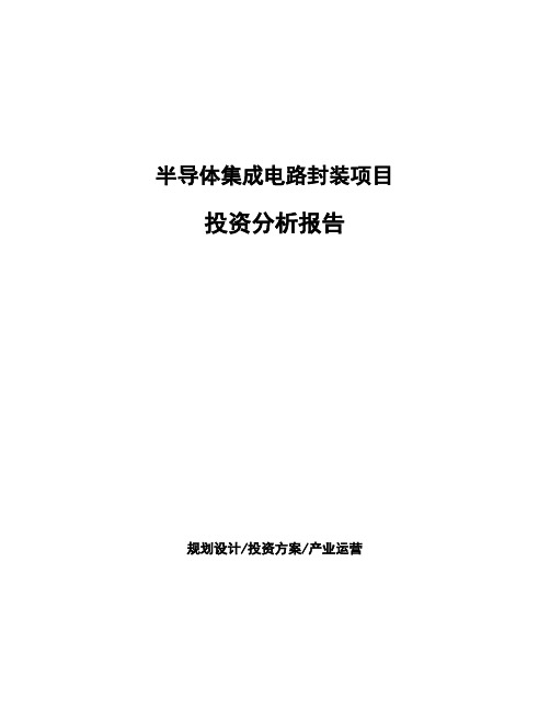 半导体集成电路封装项目投资分析报告