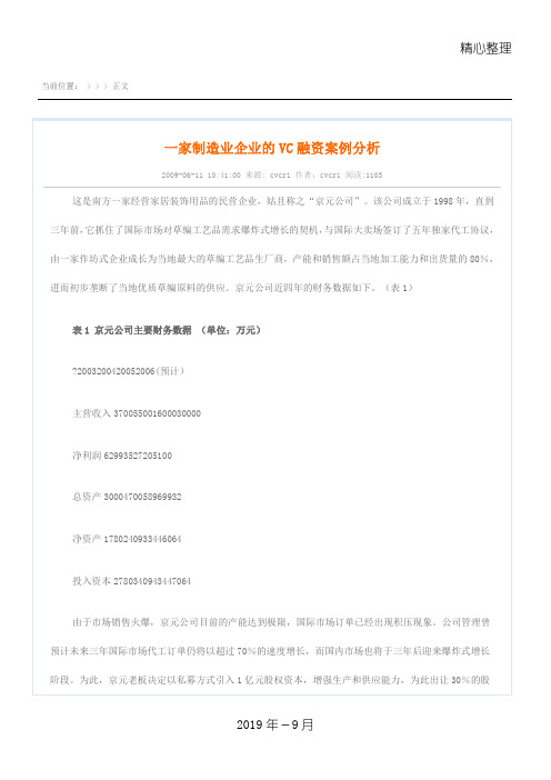 一家制造业企业的VC融资案例分析