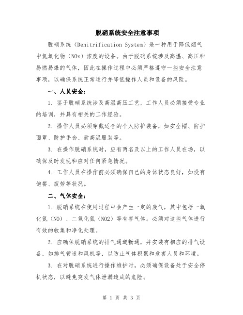 脱硝系统安全注意事项