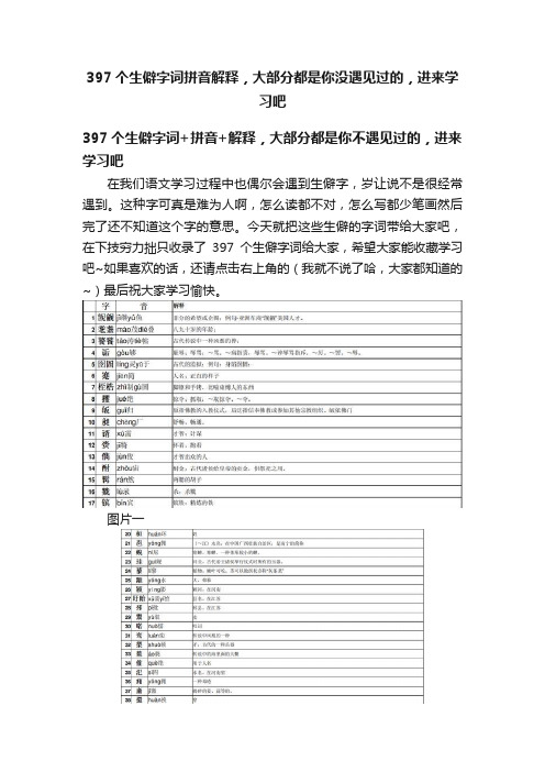 397个生僻字词拼音解释，大部分都是你没遇见过的，进来学习吧