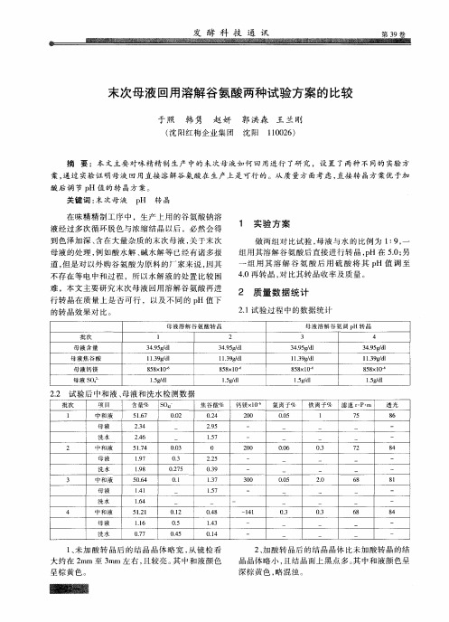 末次母液回用溶解谷氨酸两种试验方案的比较