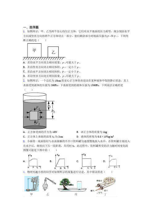 东北育才学校初中物理八年级下第八章《压强与浮力》检测(有答案解析)