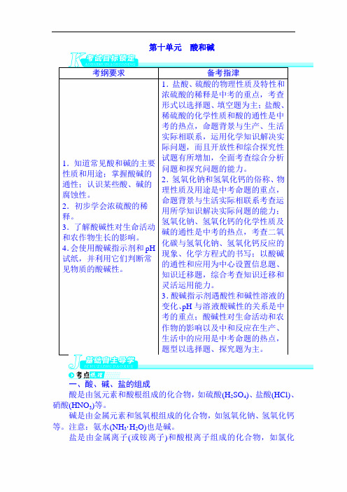 【精品】2020年中考化学总复习(人教版)基础知识讲练：第十单元 酸和碱