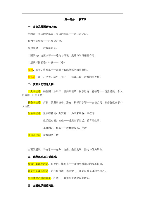 教育学主要人物及特点一览表格