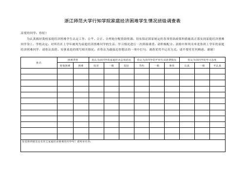 经济困难学生情况班级调查表