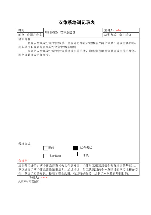 双体系建设全员培训记录+考试试题