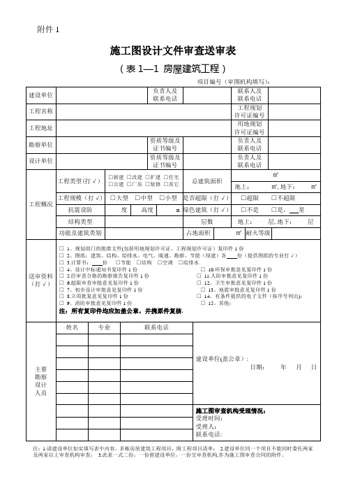 施工图设计文件审查送审表