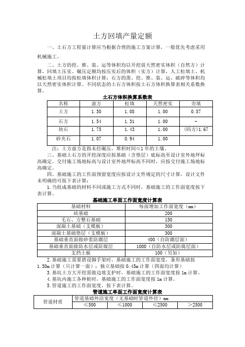 土方回填产量定额