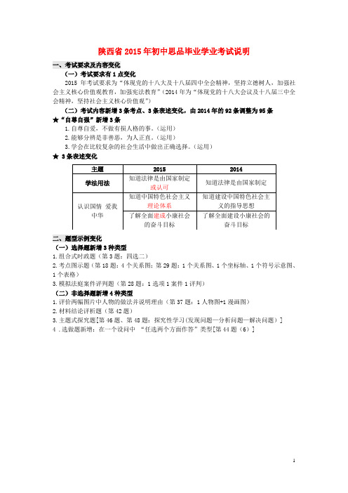 陕西省2015年初中思品毕业学业考试说明