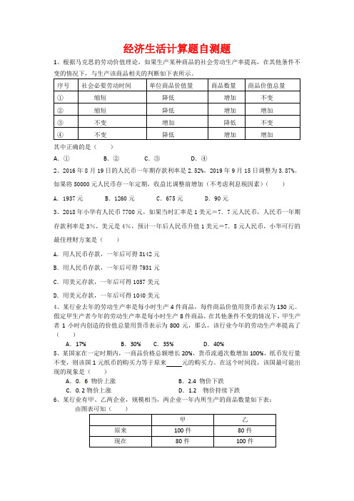 经济生活各类计算题汇总