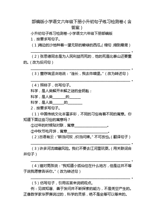 部编版小学语文六年级下册小升初句子练习检测卷-(含答案)