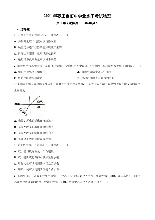 2021年山东省枣庄市中考物理真题(word版 解析版)